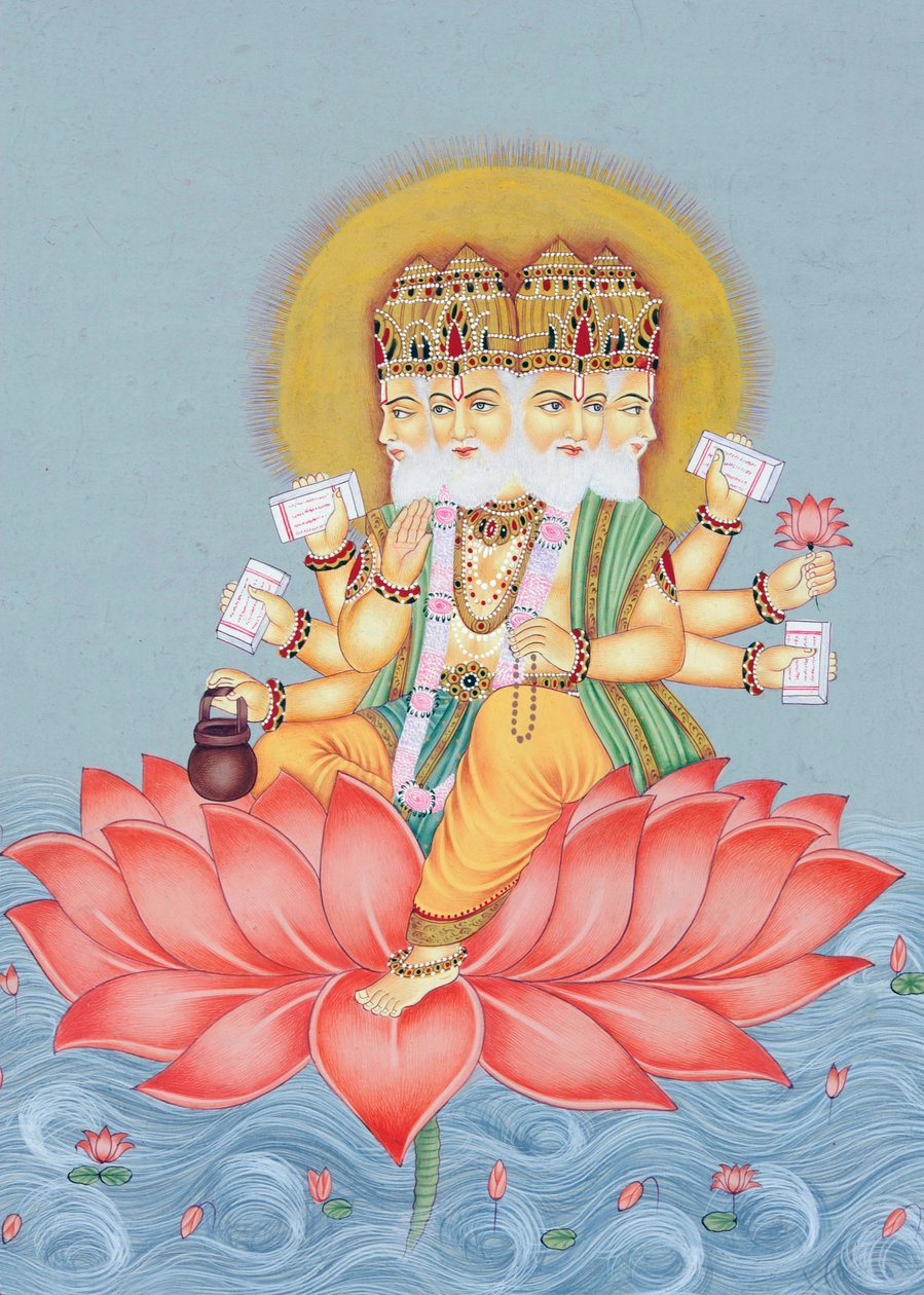 Miniatyrmålning av guden Brahma av School Indian