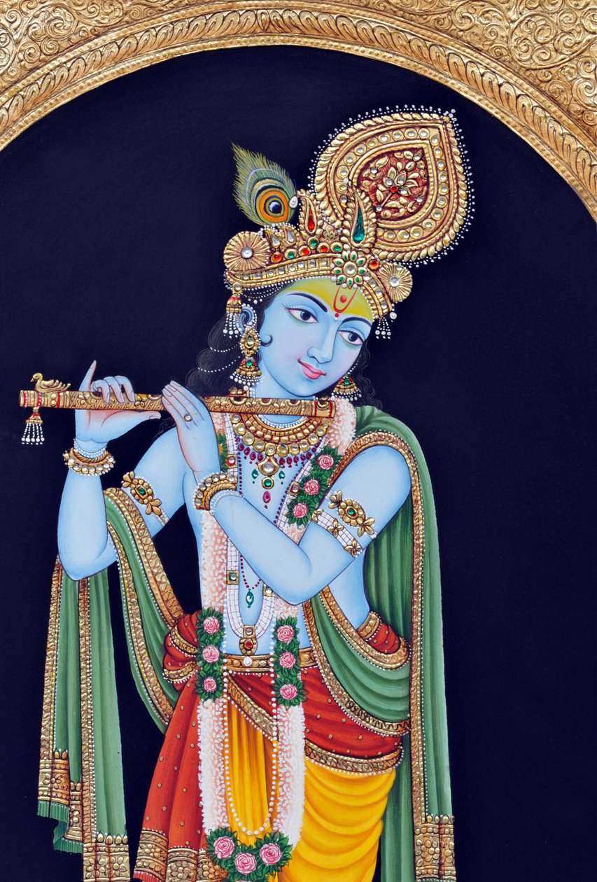 Miniatyrmålning av guden Krishna av School Indian