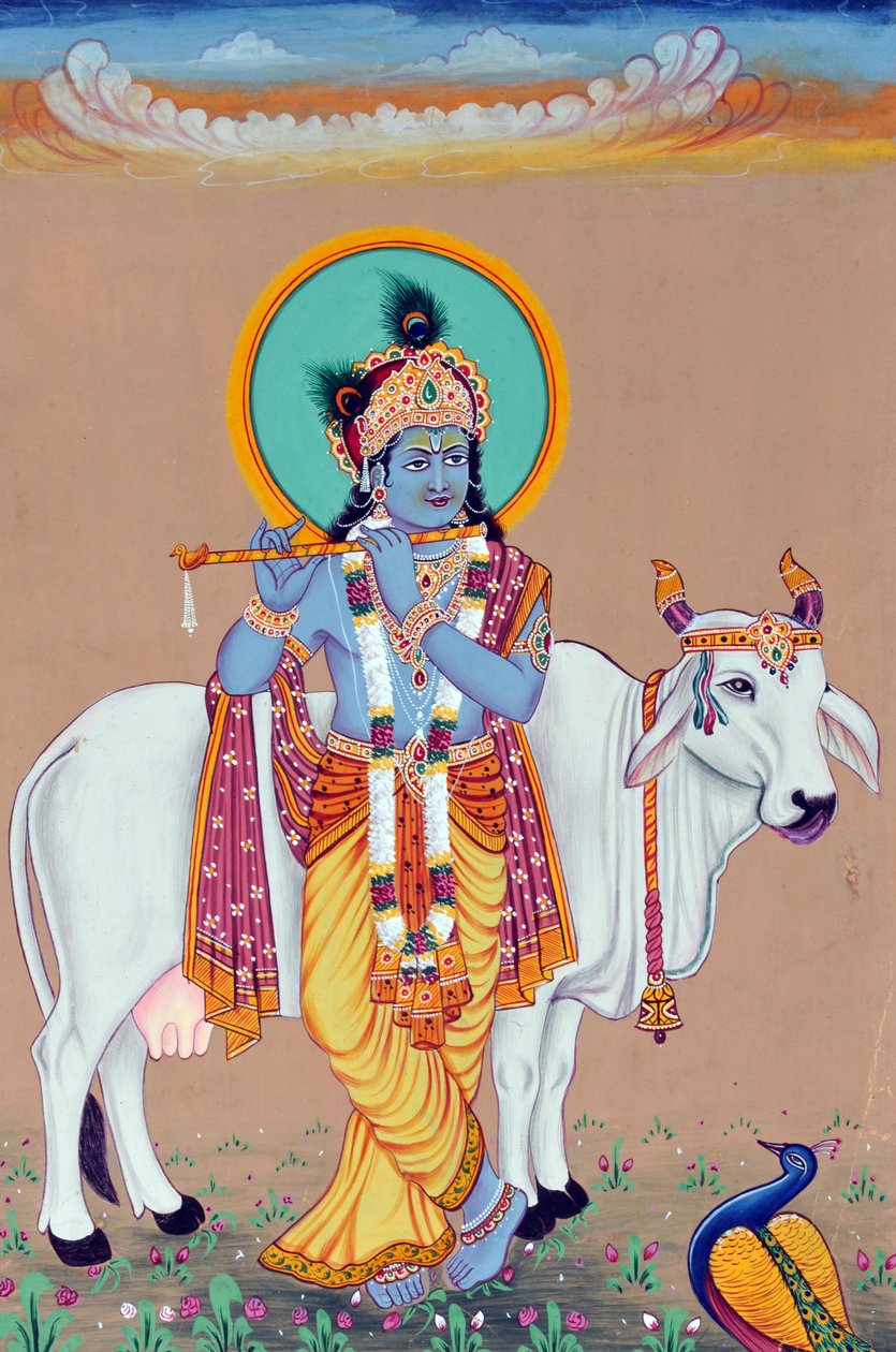 Miniatyrmålning av Gud Krishna av School Indian