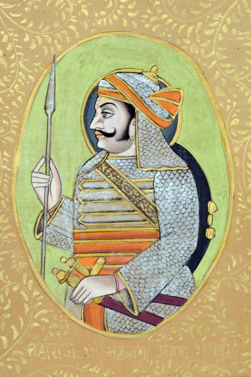 Miniatyrmålning av Maharana Pratap Singh av School Indian