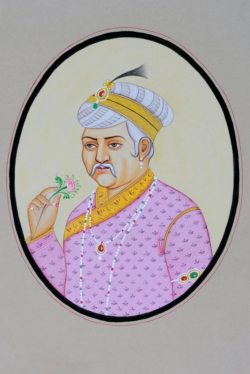 Miniatyrmålning av mogulkejsaren Akbar av School Indian