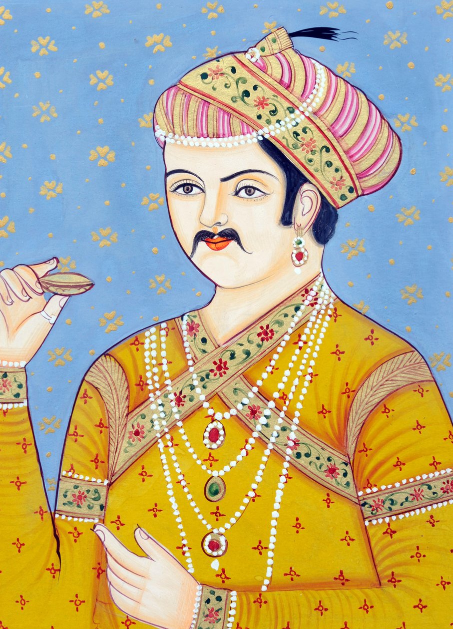 Miniatyrmålning av Mughul-kejsaren Akbar av School Indian