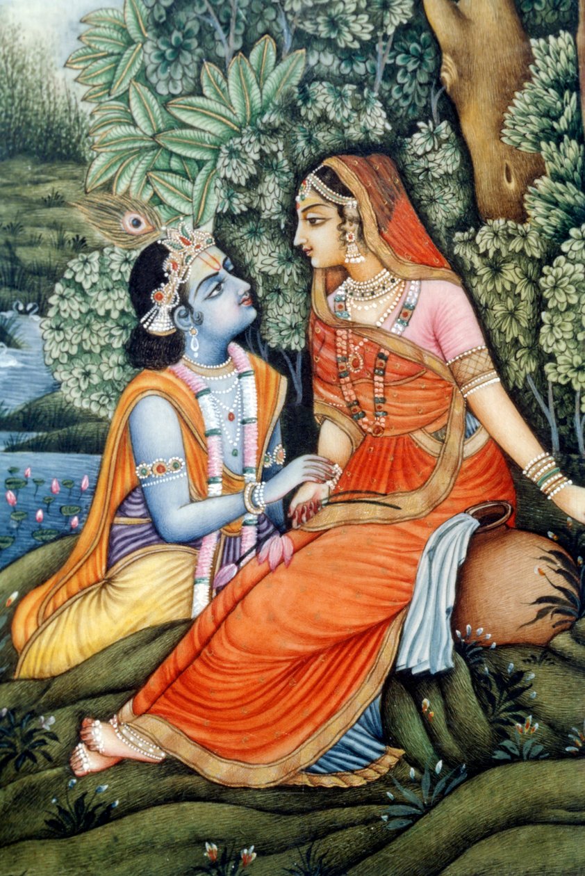 Miniatyrmålning av Radha Krishna, Indien av School Indian