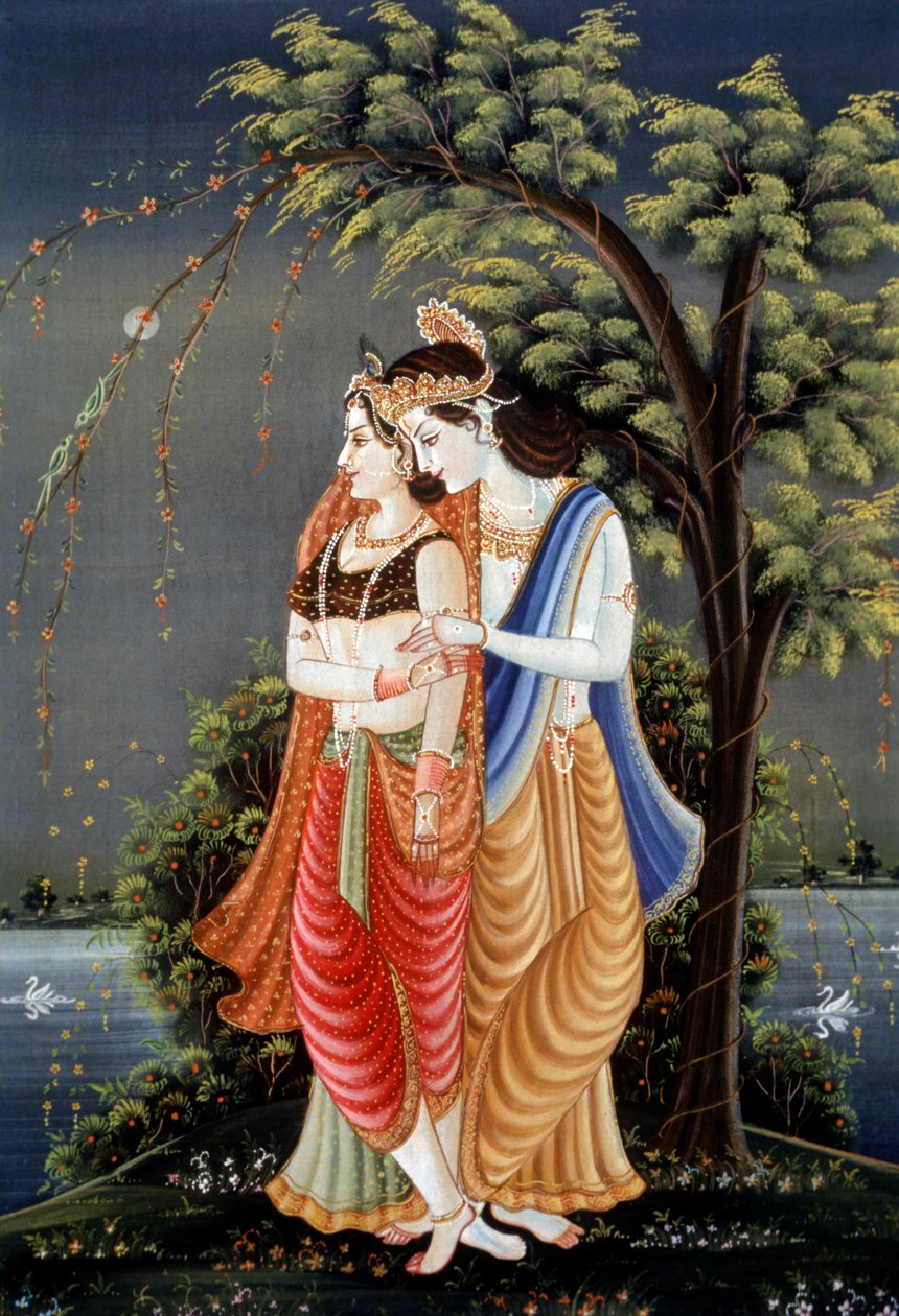 Miniatyrmålning av Radha Krishna, Indien av School Indian