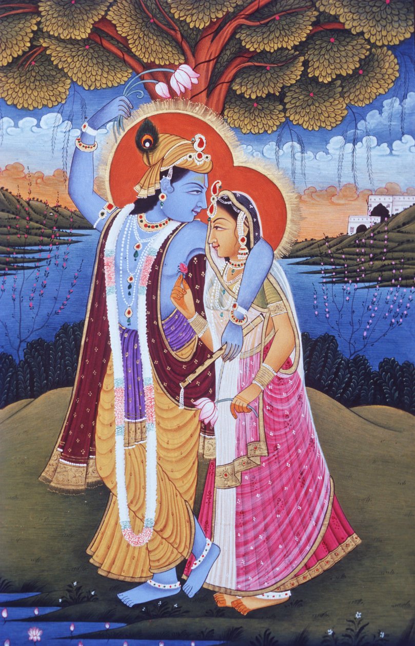 Miniatyrmålning av Radha Krishna, Indien av School Indian