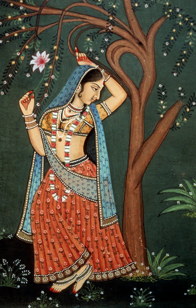 Miniatyrmålning av ung kvinna av School Indian