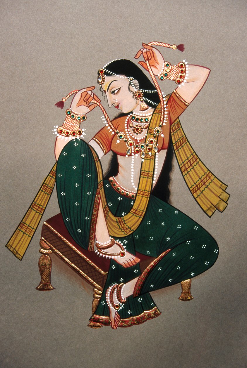 Miniatyrmålning på papper Rajasthani Lady av School Indian