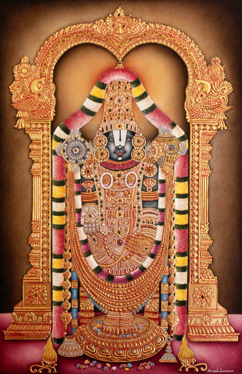 Miniatyrmålning på papper av Tirupati Balaji av School Indian