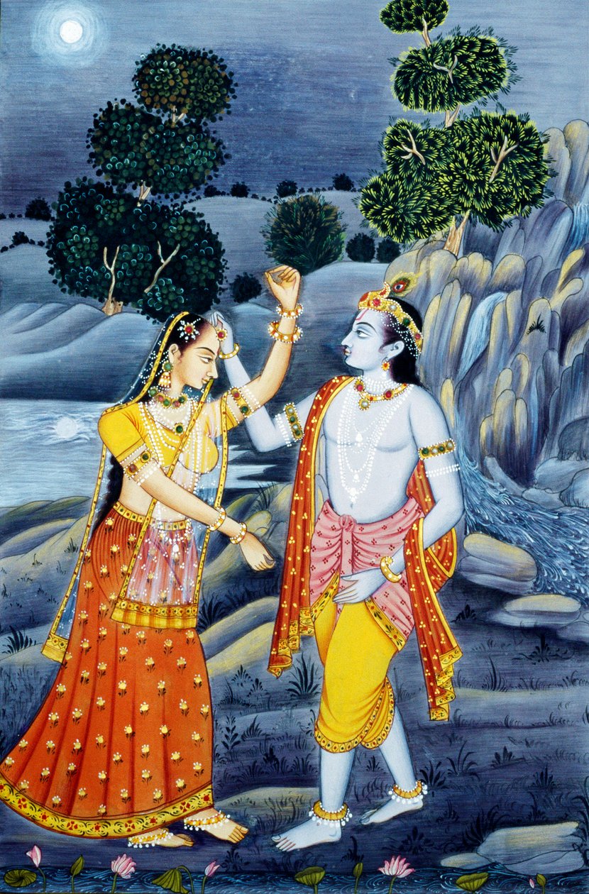 Miniatyrmålningar av Radha Krishna av School Indian