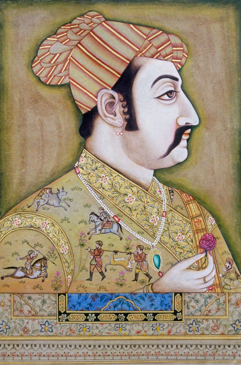 Mogul-miniatyrmålning av Akbar av School Indian