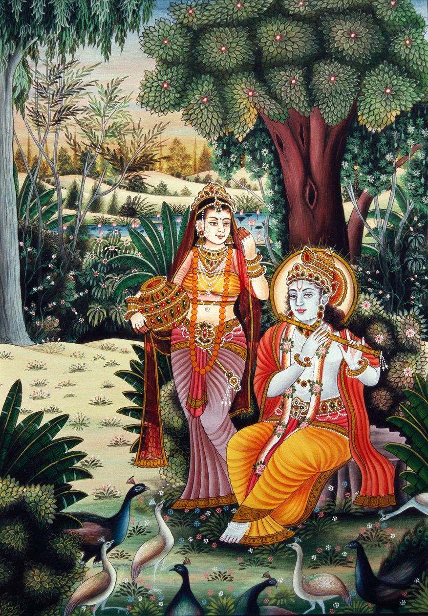 Radha Krishna Miniatyrmålning på papper av School Indian