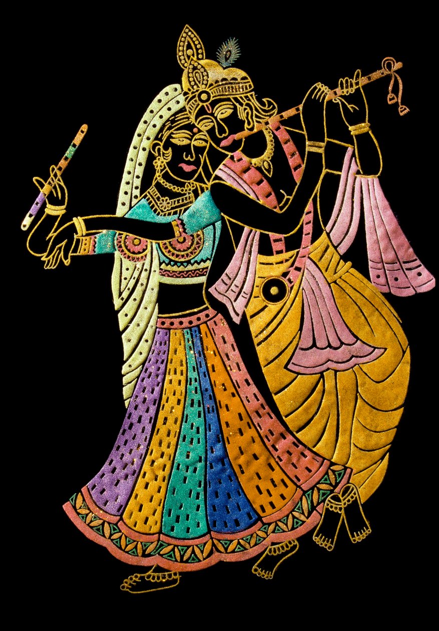 Radha Krishna miniatyrmålning på sammet av School Indian