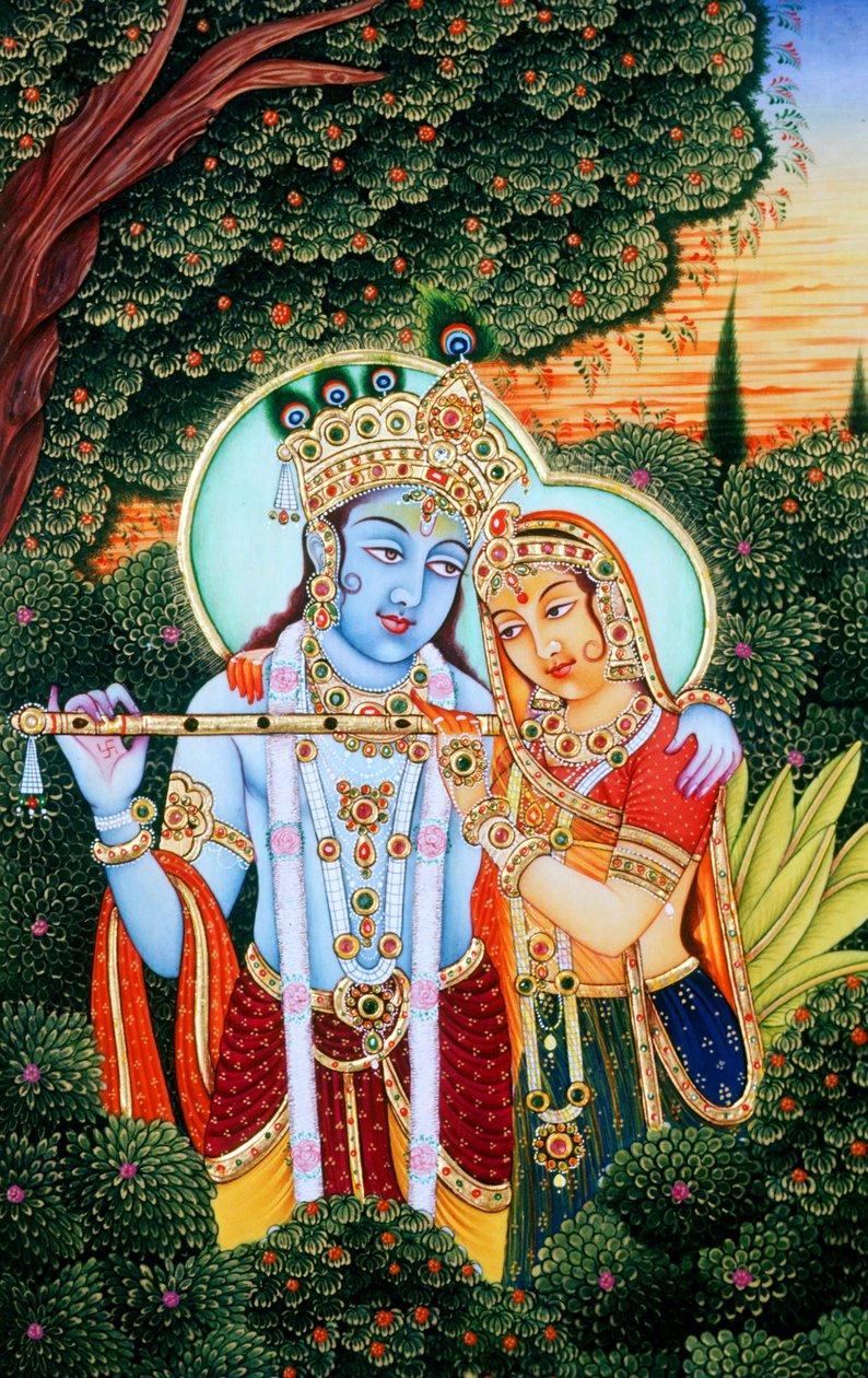 Radha Krishna miniatyrmålningar av School Indian