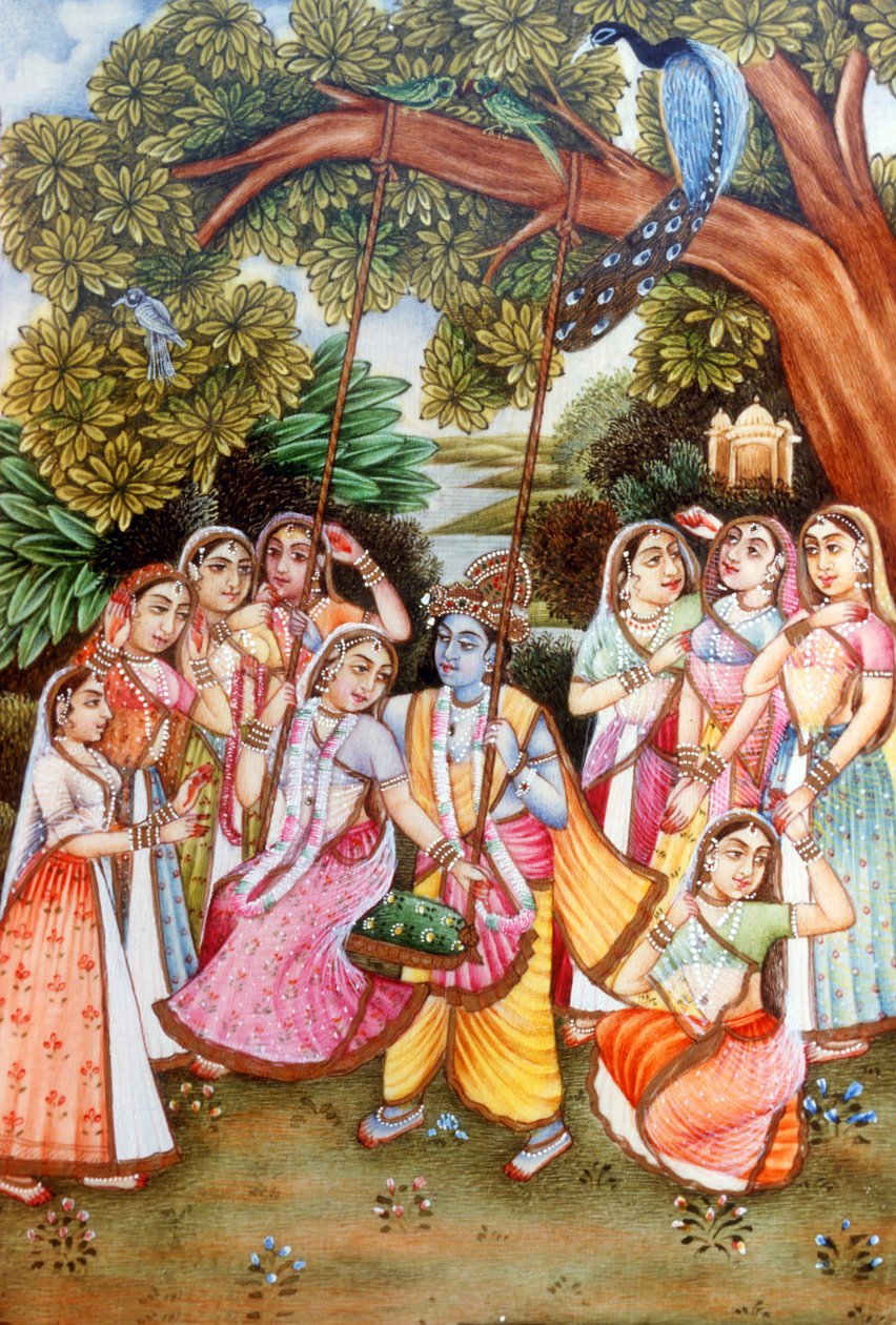 Radha Krishna miniatyrmålningar av School Indian