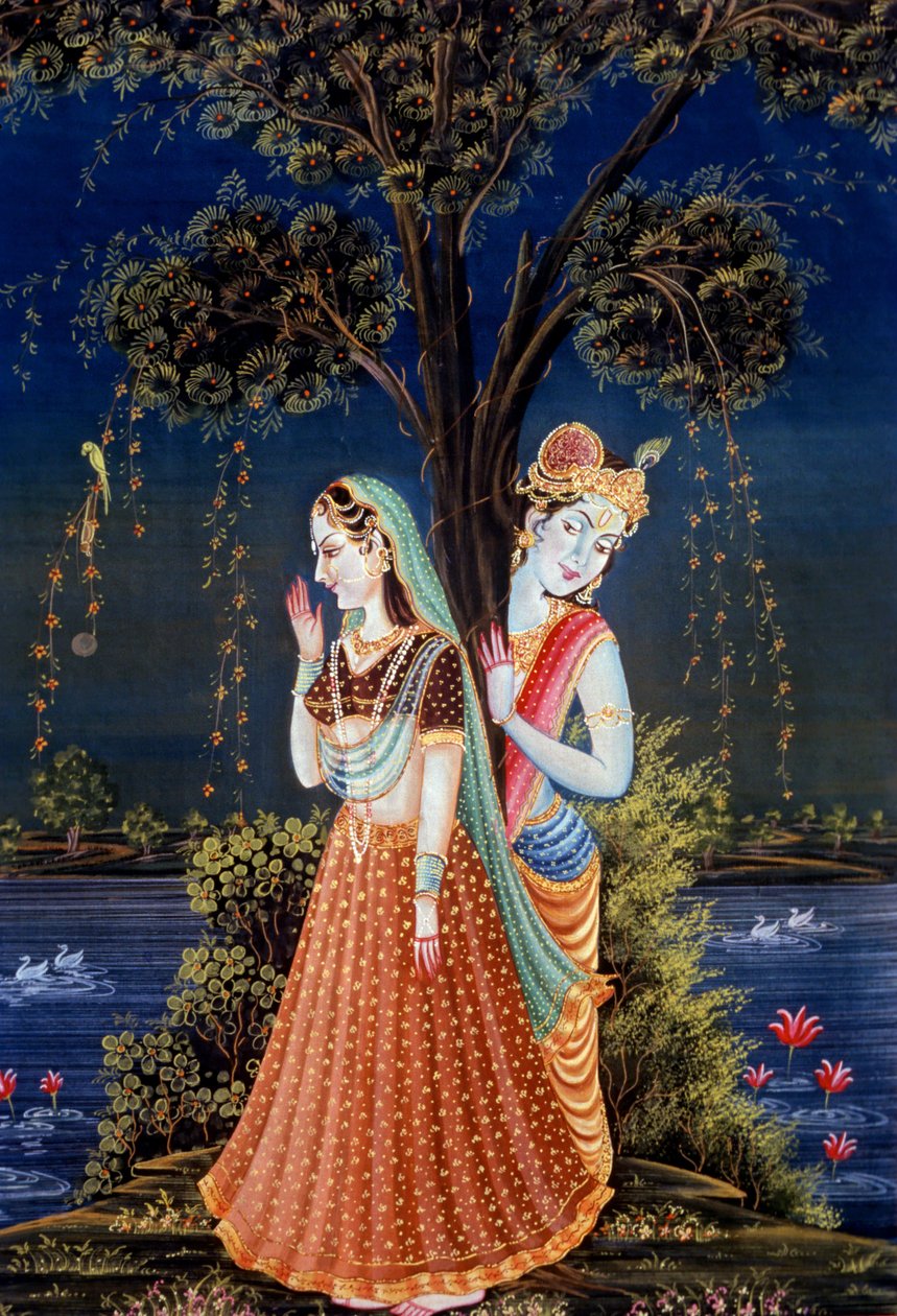 Radha Krishna miniatyrmålningar av School Indian