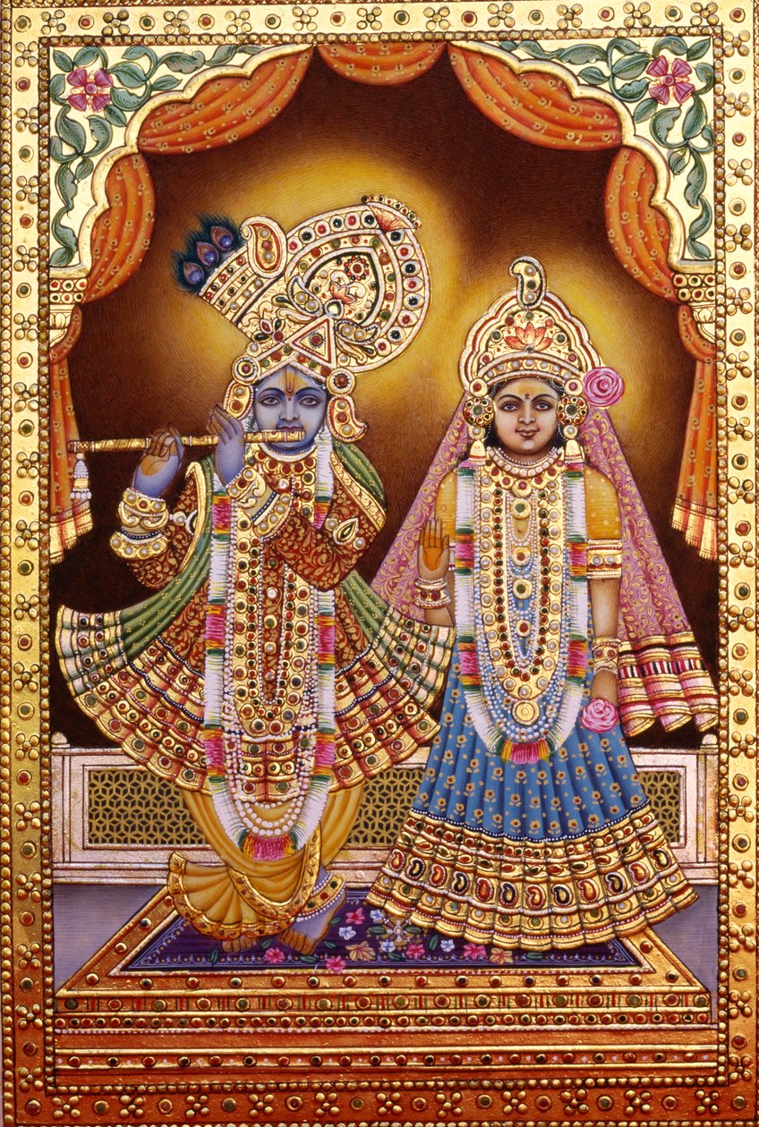 Radha Krishna med guldprägling av School Indian