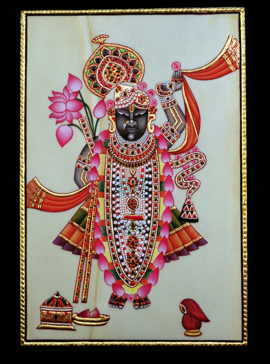 Shrinathji (Krishna) (målning på elfenben) av School Indian