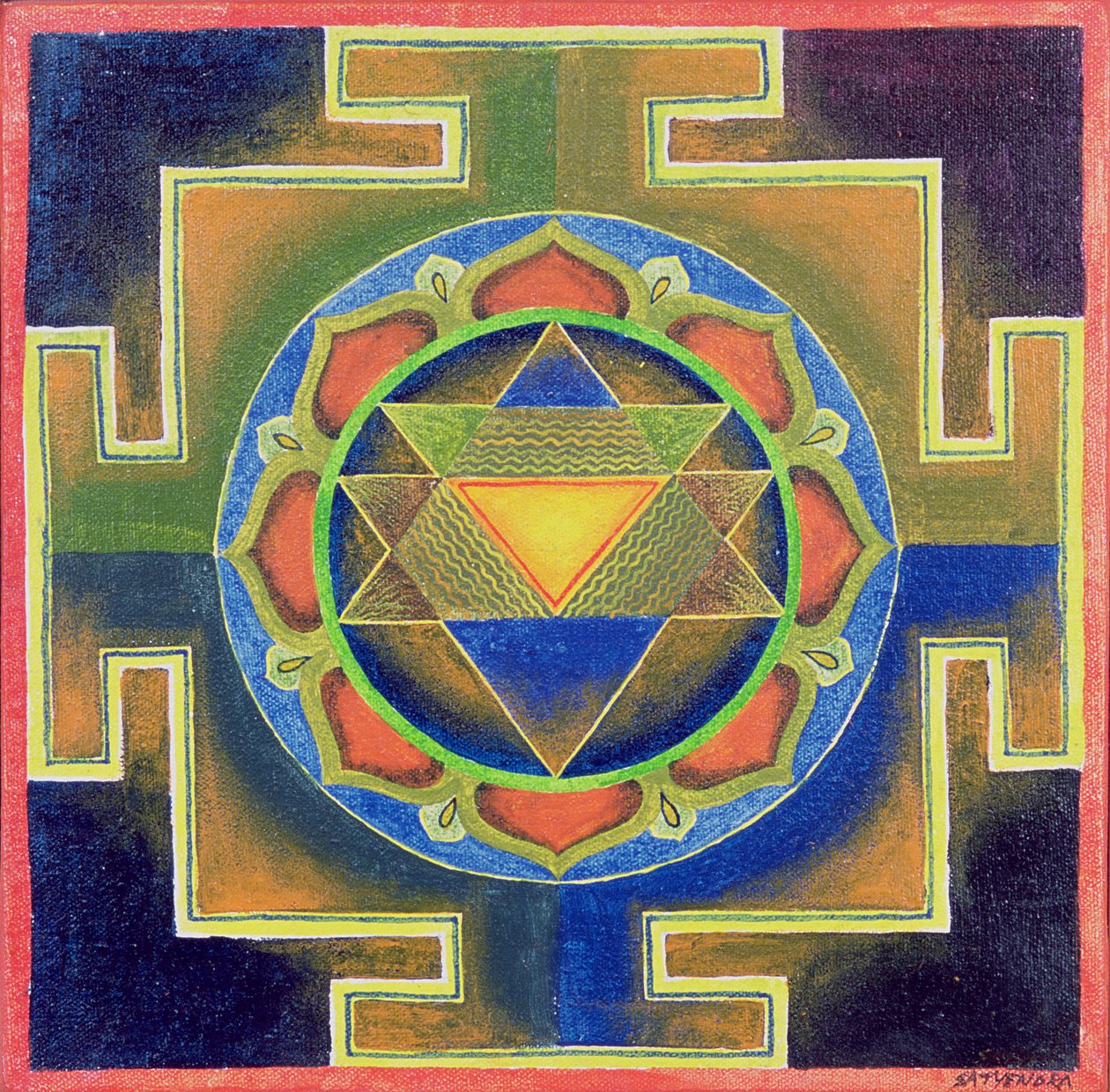 Yantra-målning (pigment på papp) av School Indian