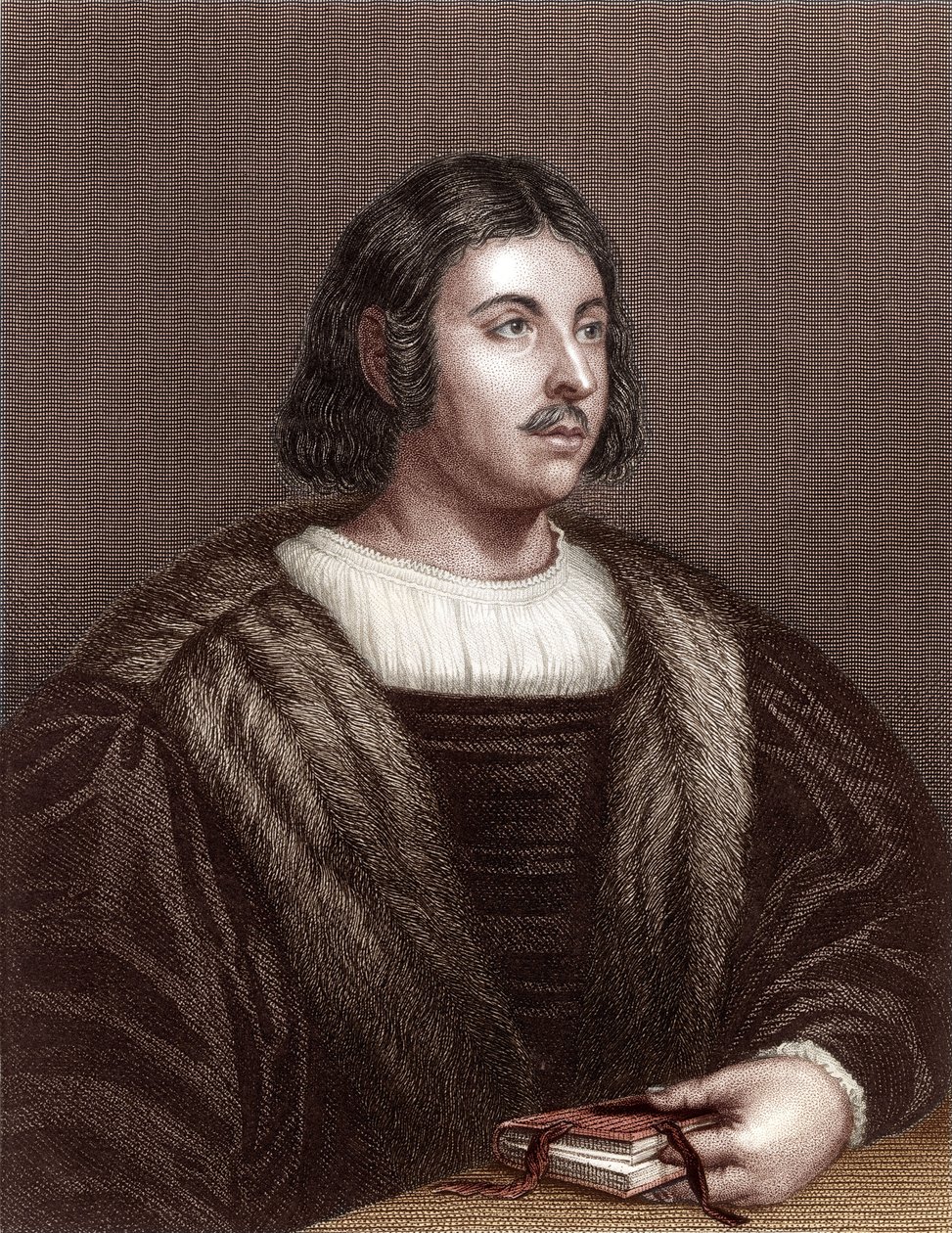 Giovanni Boccaccio (färggravyr) av School Italian