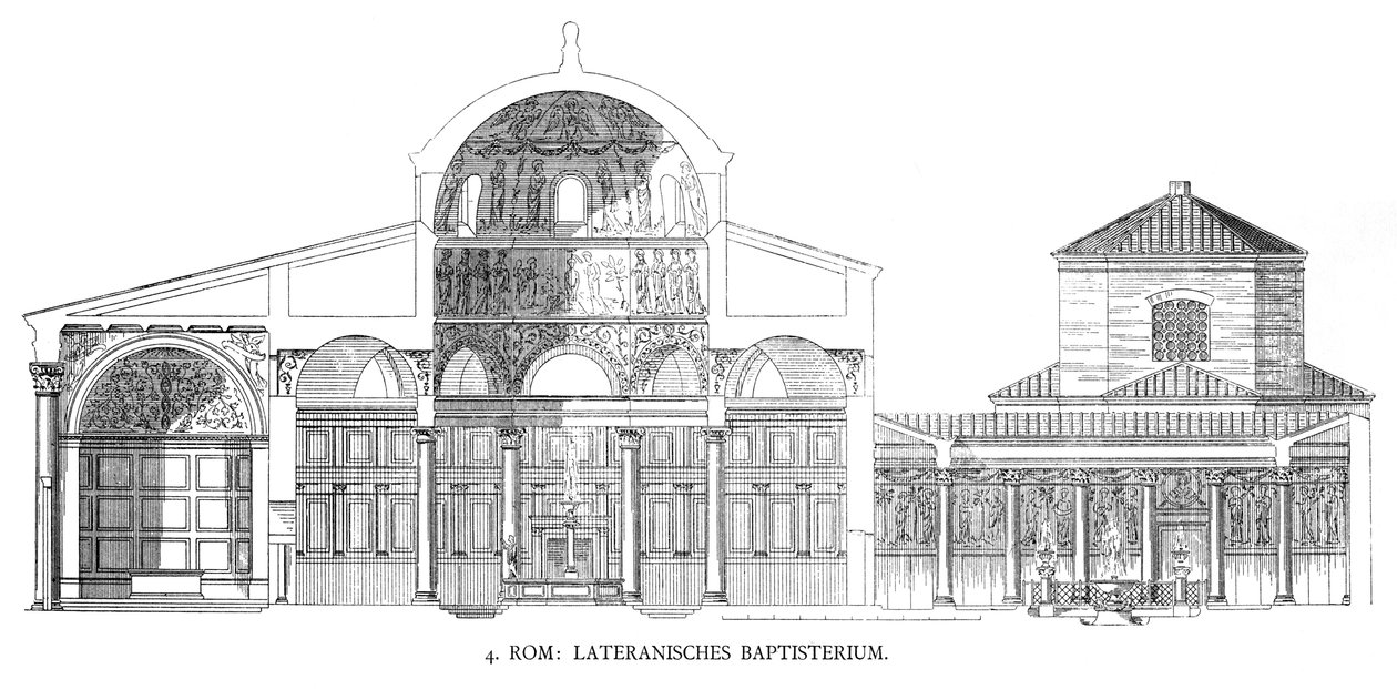 Planer för Lateran-baptisteriet (litho) av School Italian