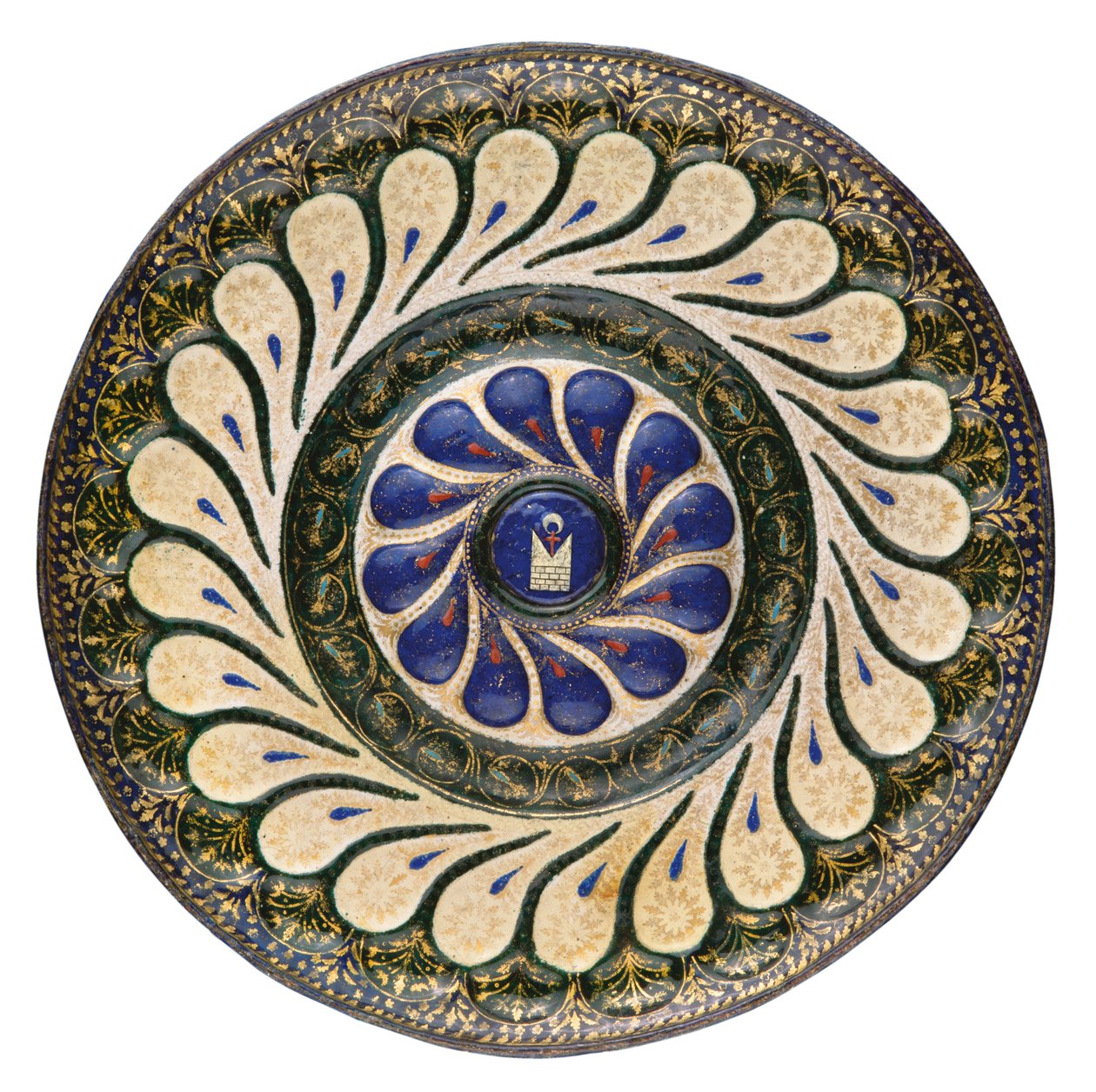 Polykrom cirkulär platta, venetiansk, c.1500 (paketförgylld emalj) av School Italian