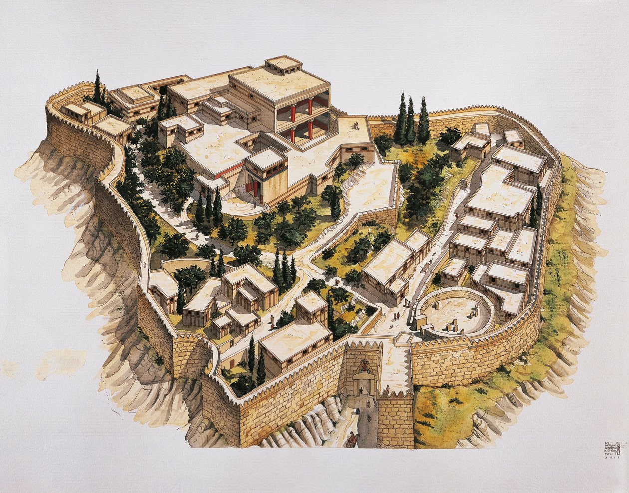 Rekonstruktion av antika Mykene (färg litho) av School Italian