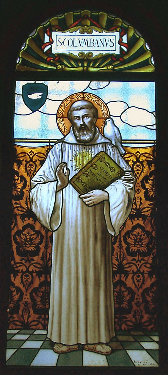 Fönster som visar St. Columbanus (målat glas) av School Italian