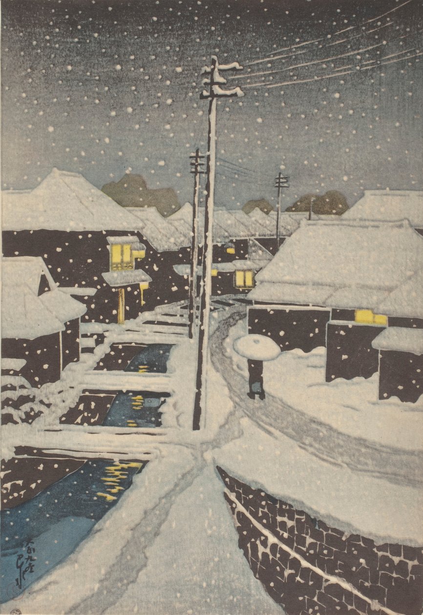 Kvällssnö (träsnitt) av School Japanese