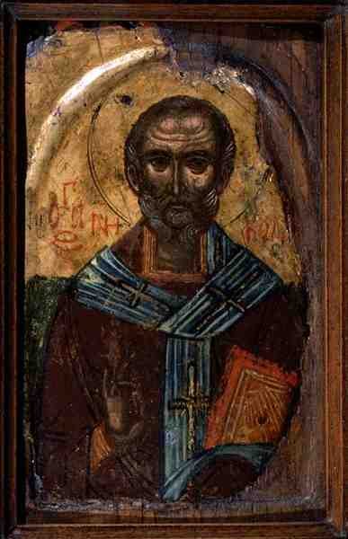 St. Nicholas, ca 1600 (tempera på panel) av School Macedonian