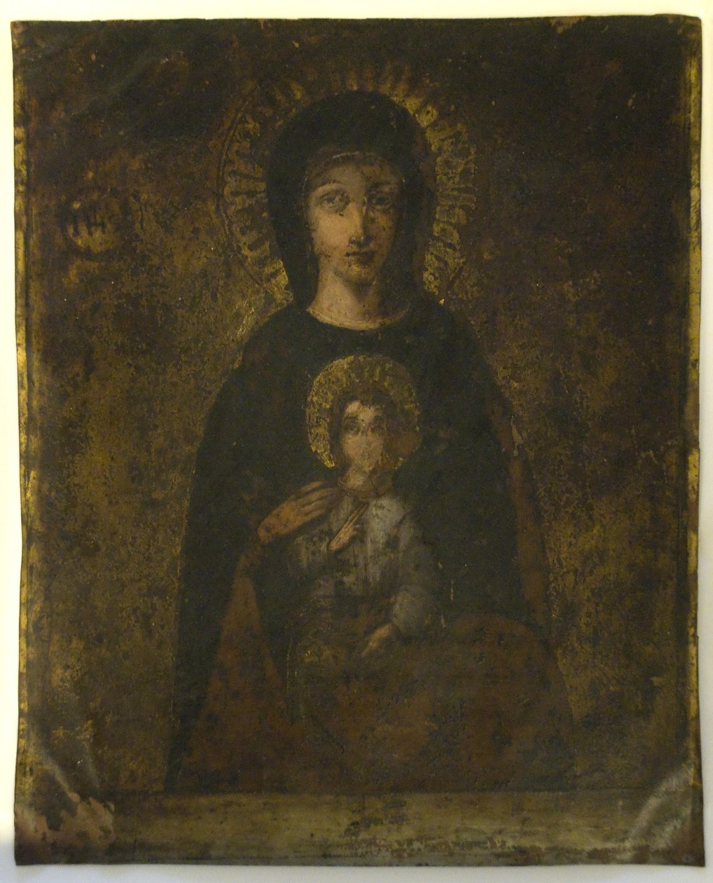 Crucifixion (Madonna On Verso) (olja på koppar) av School Spanish