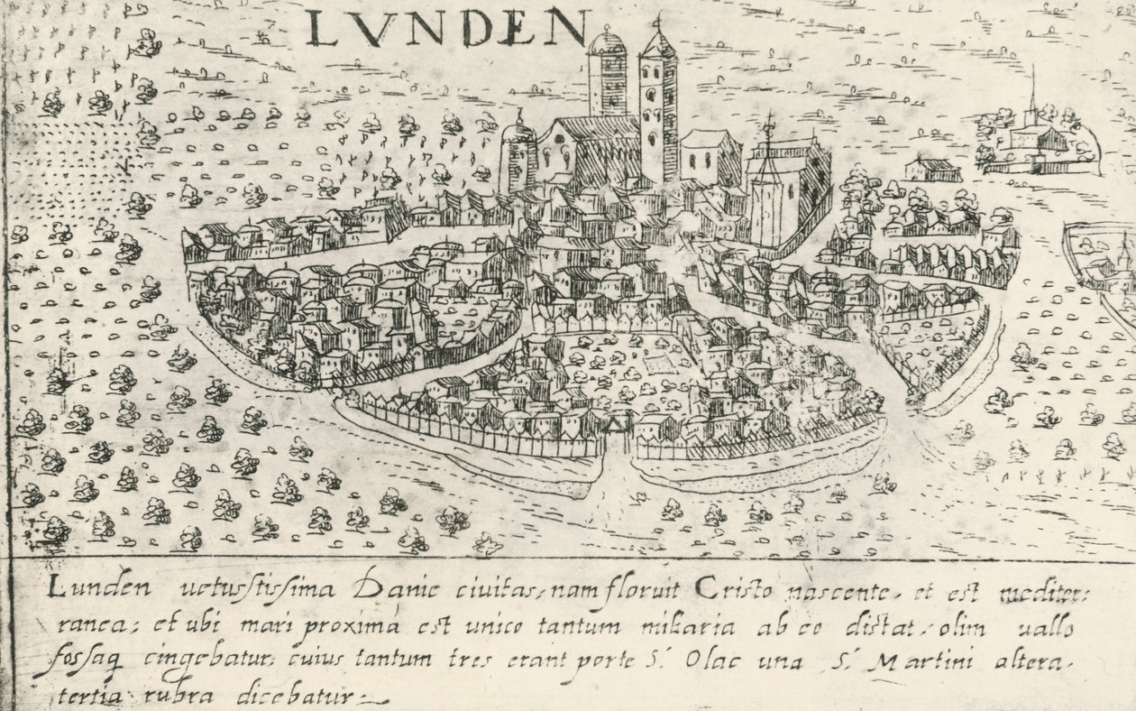Staden Lund, Sverige (etsning) av School Swedish