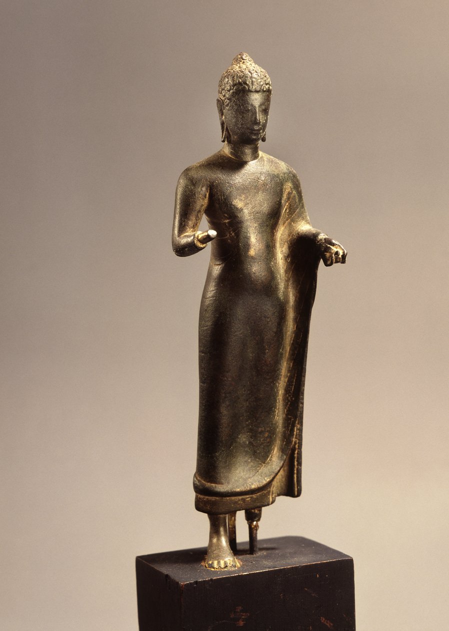 Stående Buddha, Dawravati-perioden (brons) av School Thai