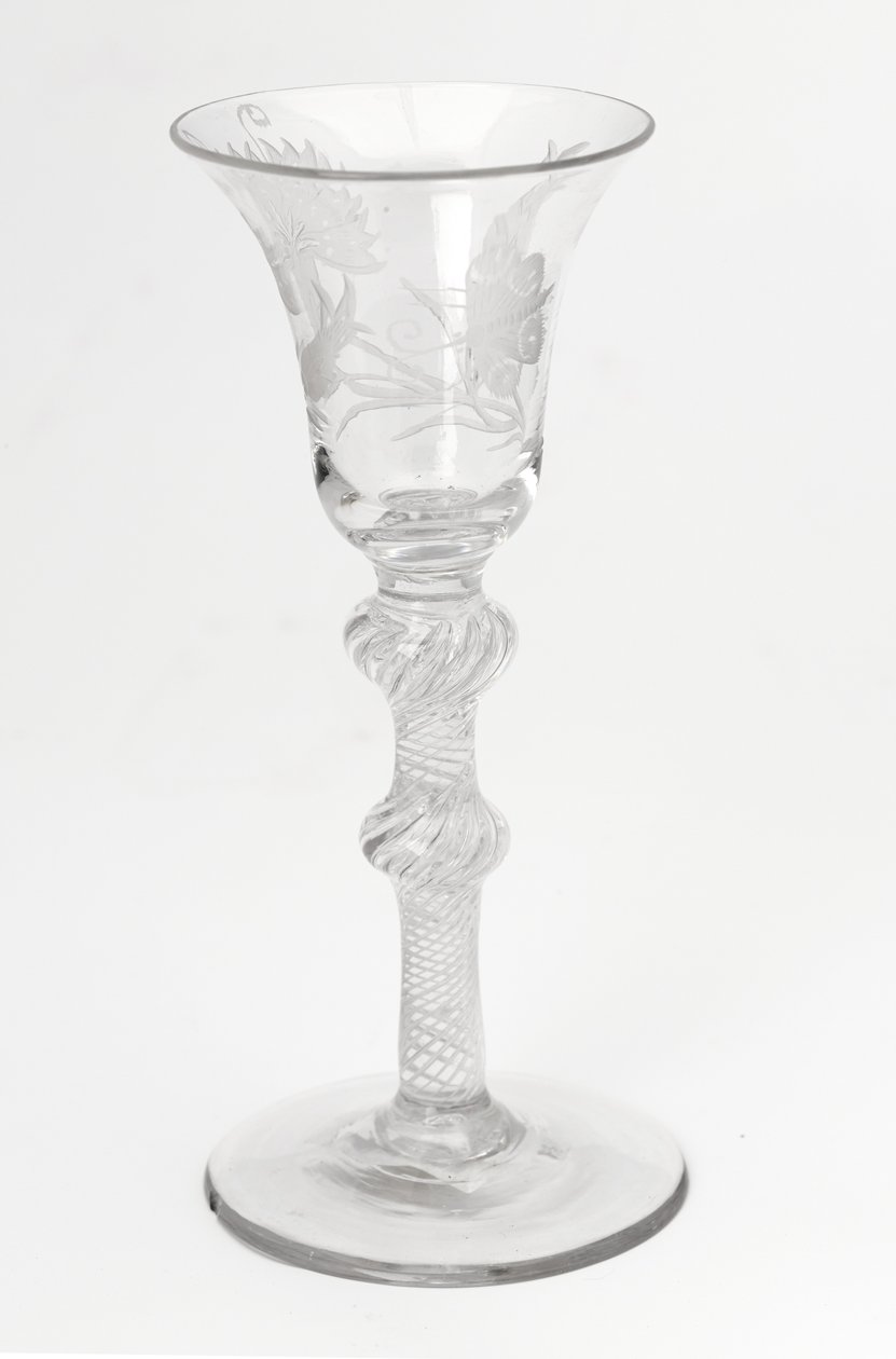 Graverat Jacobite airtwist dricksglas, c.1760 (glas) av Scottish School