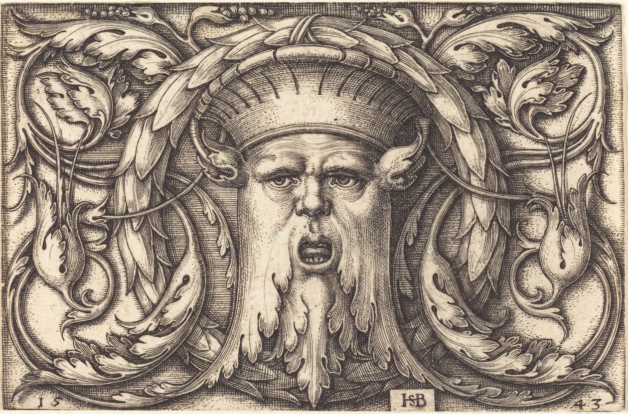 Prydnad med en mask av Sebald Beham