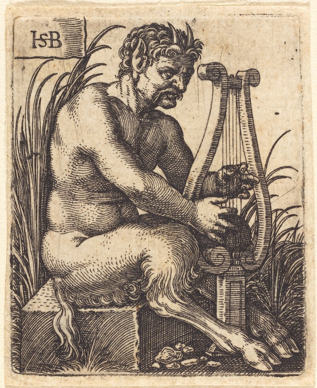 Satyr som spelar lyra av Sebald Beham