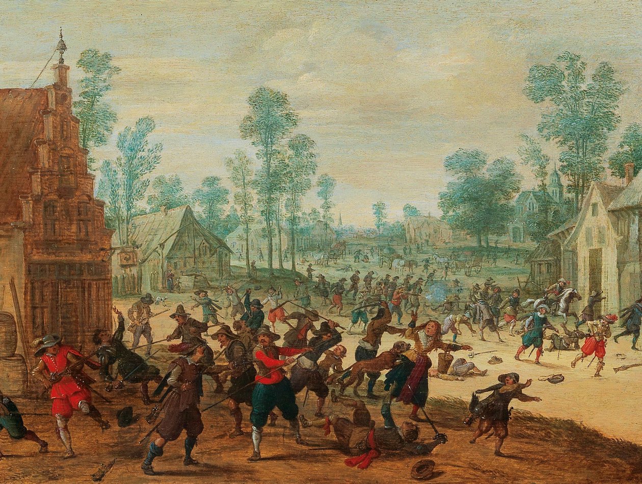 Stridande soldater i en by, ca 1630. av Sebastiaen Vrancx