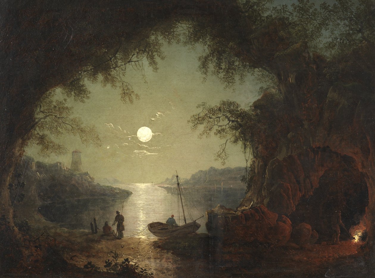 A Moonlit Cove (olja på duk) av Sebastian Pether