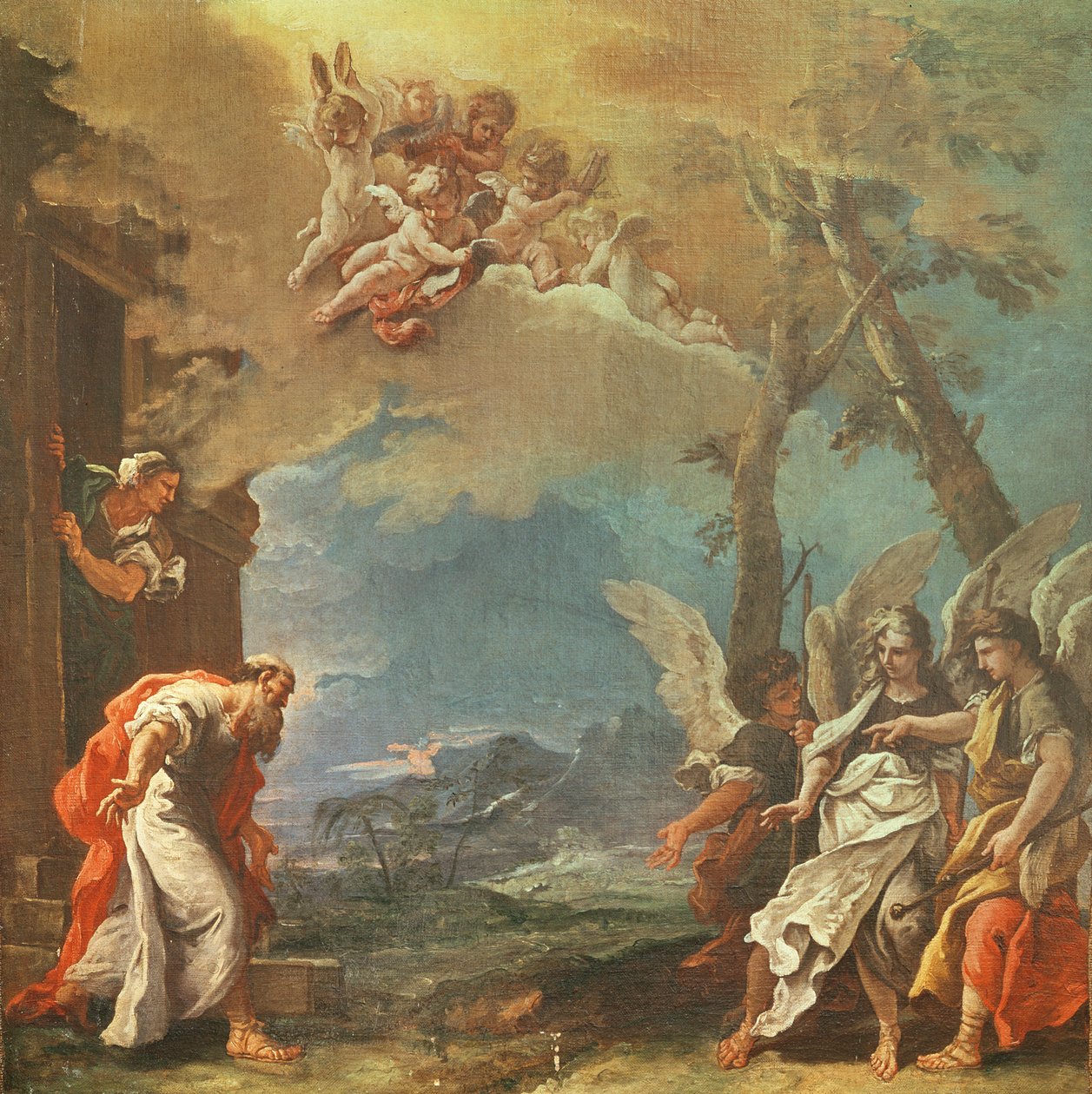 Na faafeiloaia e Aperaamo ia Agelu, c.1695 swed av Sebastiano Ricci