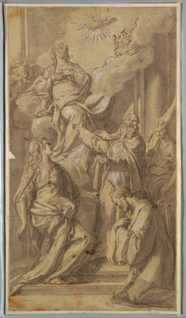 Teckning, Madonna och helgon, ca 1730 av Sebastiano Conca