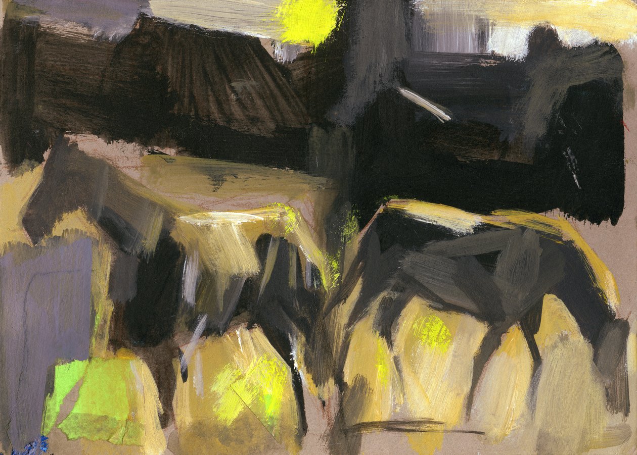 Grey Horses, 2024 (gouache på papper) av Shaun Carey