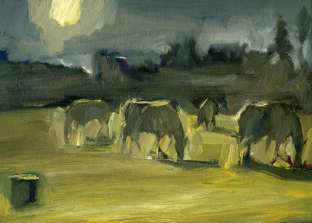 Vinterhästar, 2024 (olja på pannå) av Shaun Carey