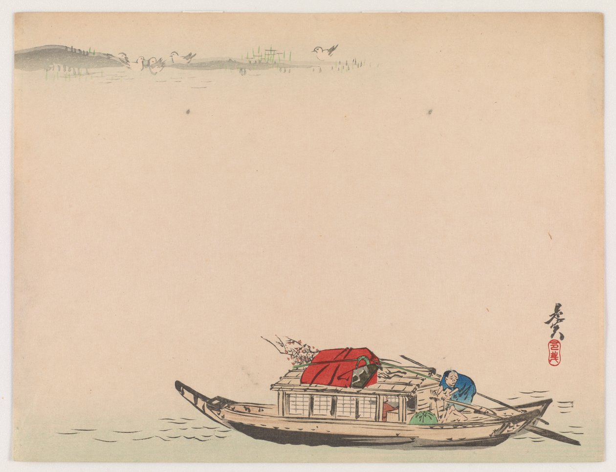 A River Boat (trätryck i färg) av Shibata Zeshin