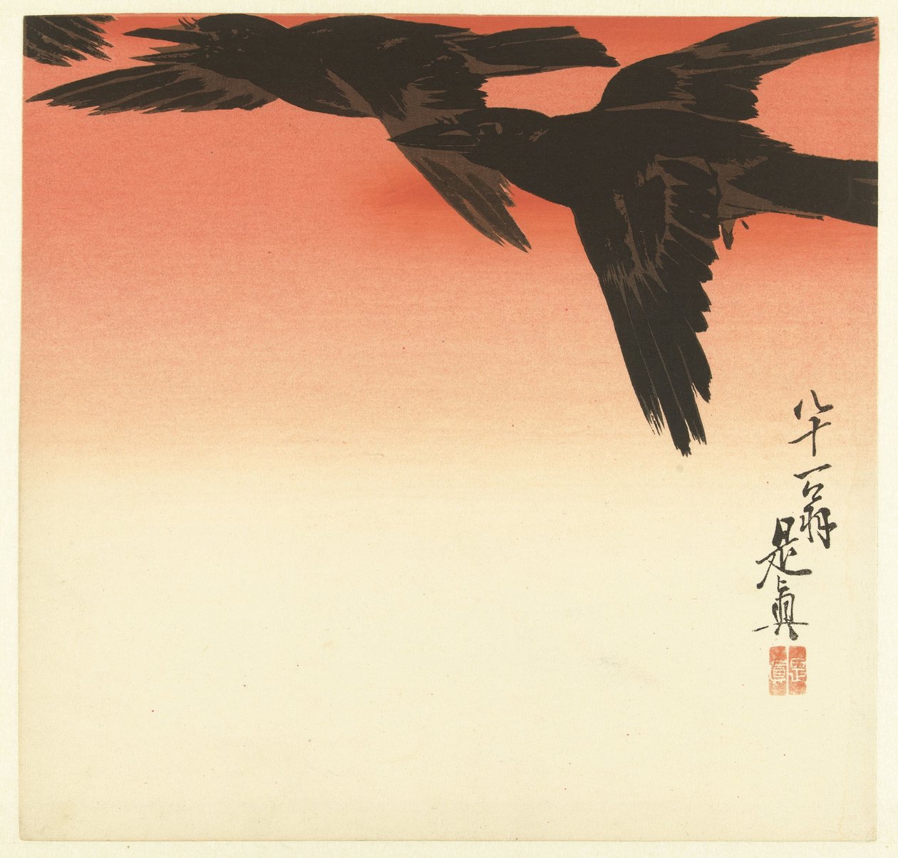 Kråkor mot en röd himmel av Shibata Zeshin