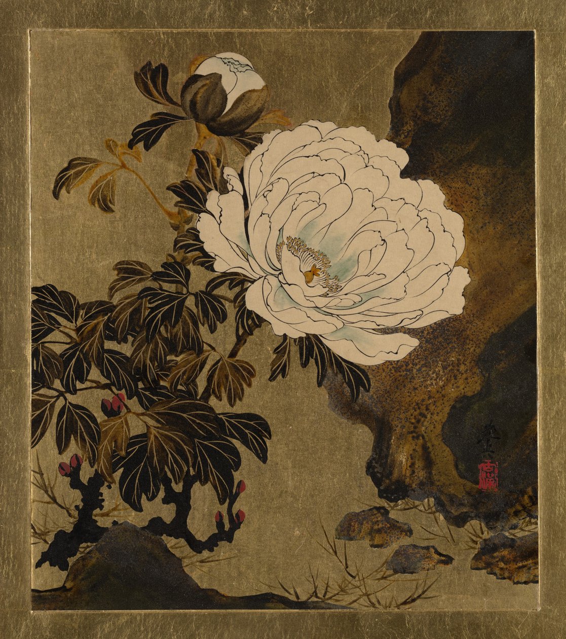 Lackmålningar av olika ämnen: Pioner, 1882. av Shibata Zeshin