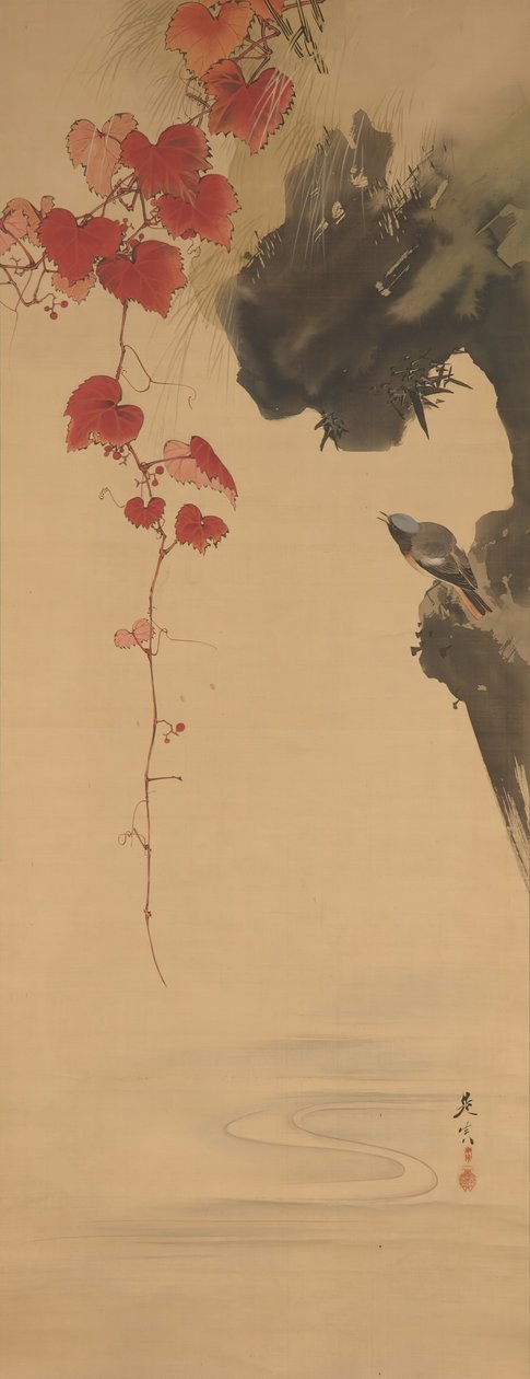 Löv och fågel, 1800-talet. av Shibata Zeshin
