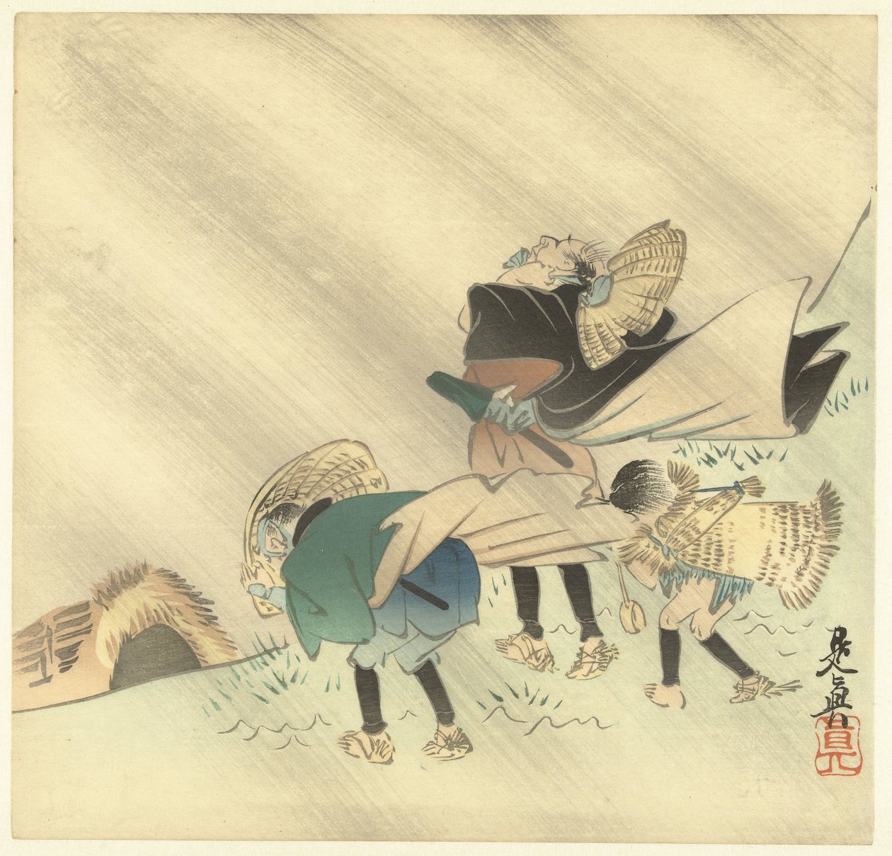 Resenärer i en storm av Shibata Zeshin
