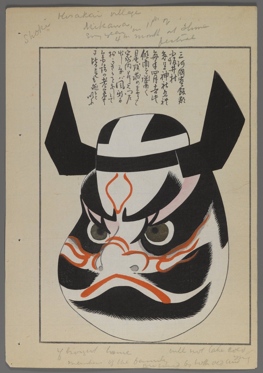 Japanska leksaker, från Unai no tomo (A Childs Friends) av Shimizu Seifu, 1891-1923. Krigare mask. av Shimizu Seifu