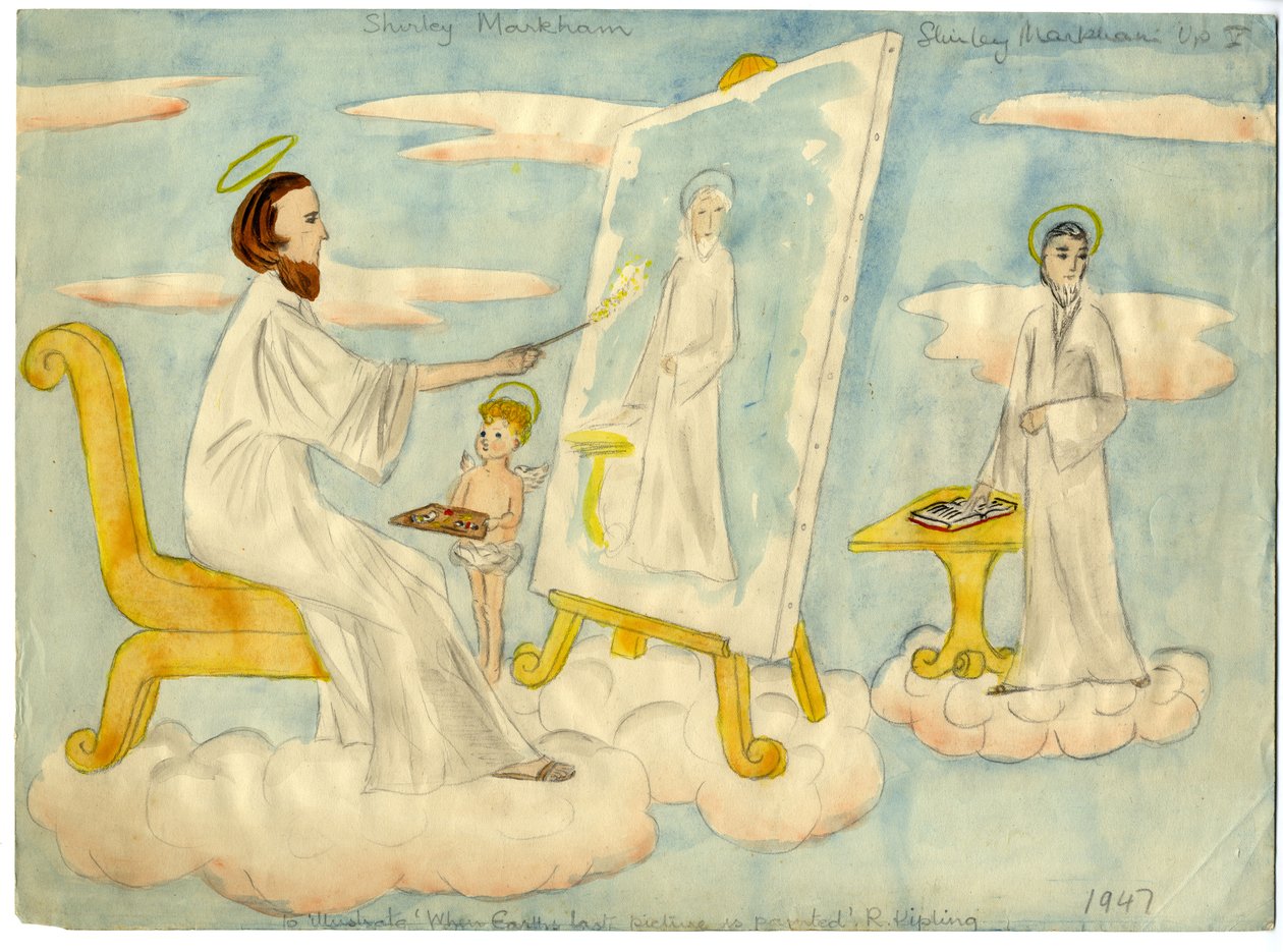 Ängel målar en bild, 1947. av Shirley Markham