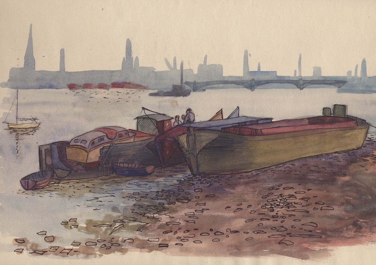 Pråmar på Themsen i London, 1951. av Shirley Markham