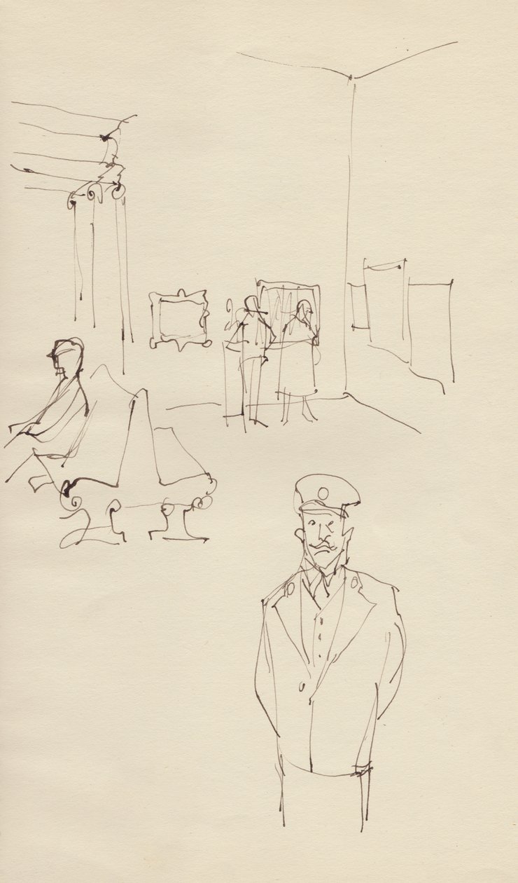 Vakt i ett konstgalleri, c1950. av Shirley Markham